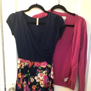 Amazon Floral Dress and Pink Cardigan
